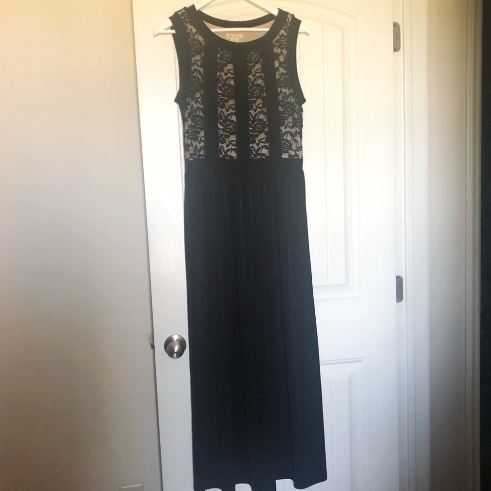 Lia Lee Floor Length Black/Nude Dress with Lace